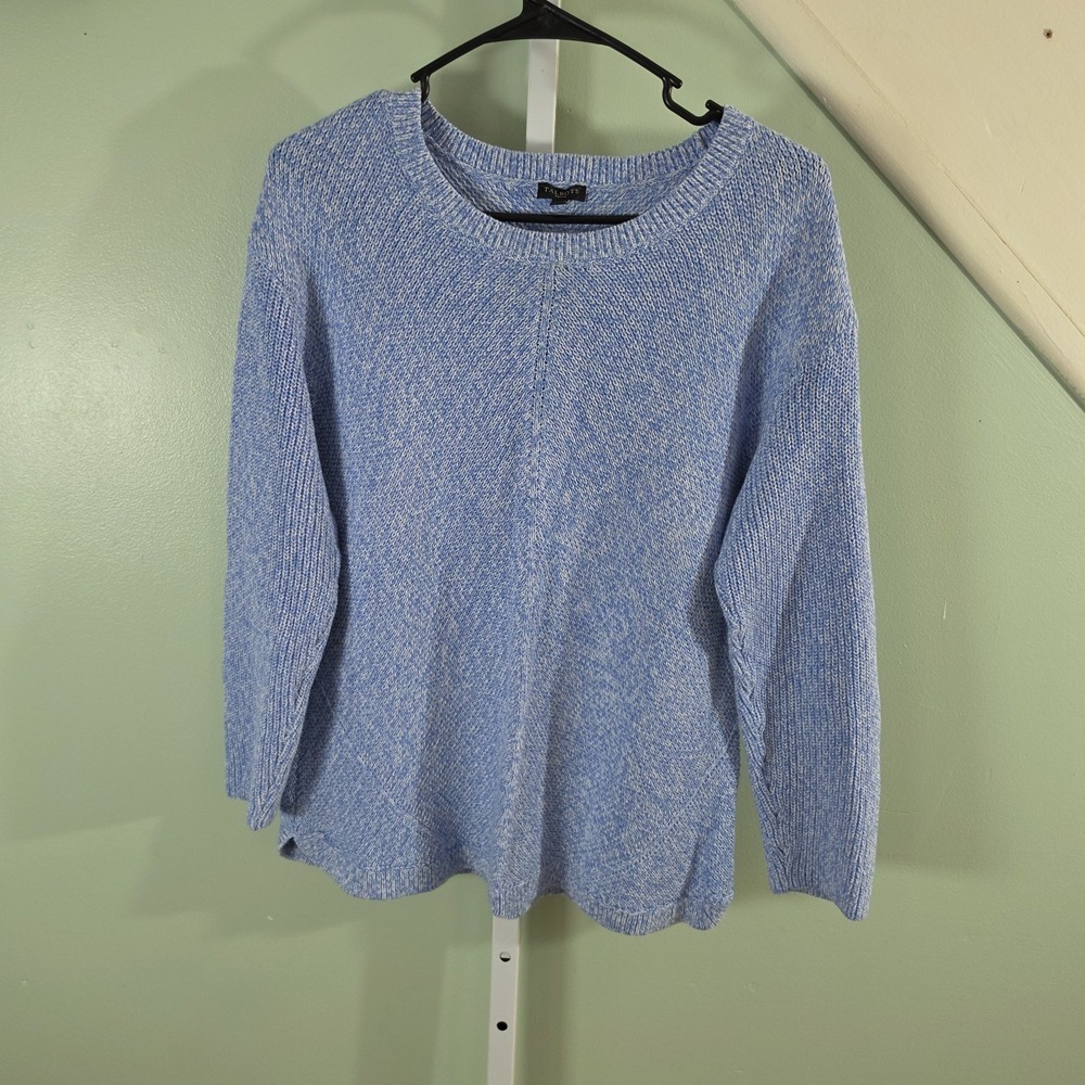 Talbots Petites Women's‎ 100% Pima Cotton Marled Blue Crewneck Sweater Large